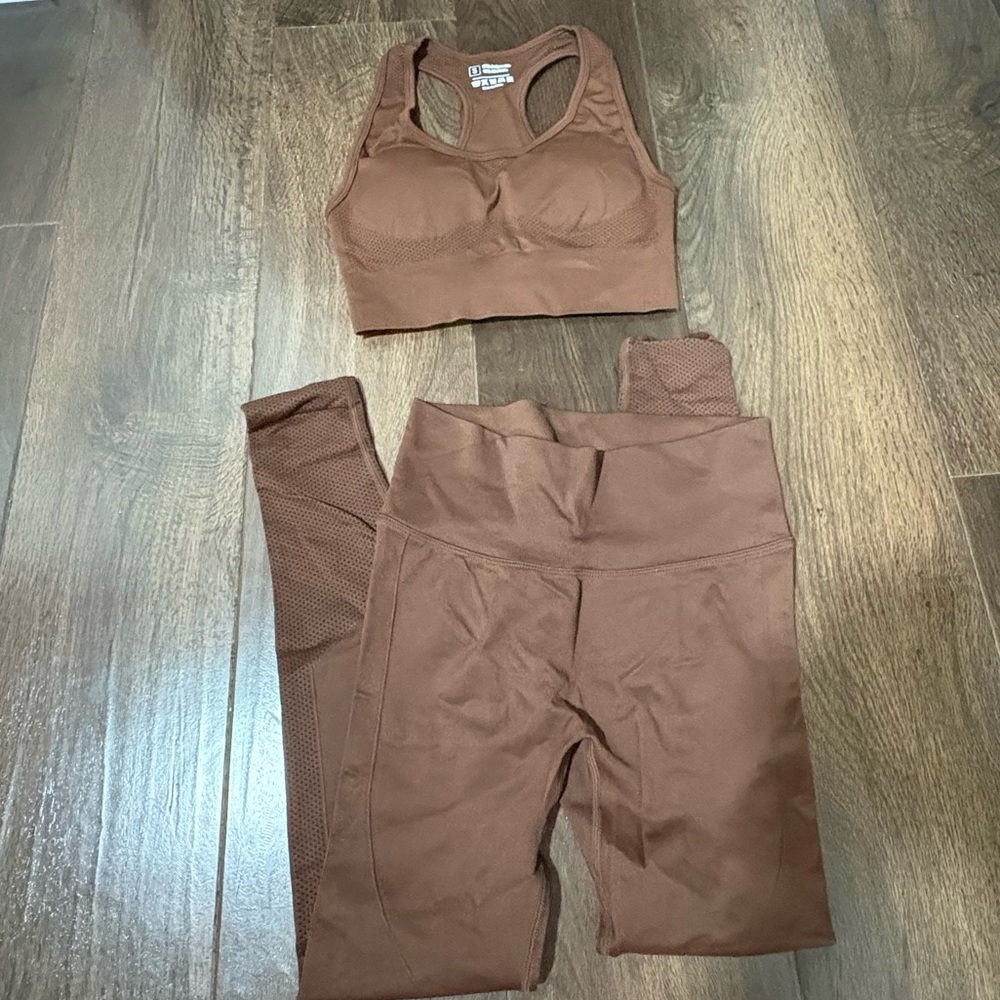 Women's Brown Leggings and Sports Bra Set
